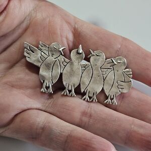 **Sale** Vintage Silver Tone Songbird Brooch Singing Four Birds